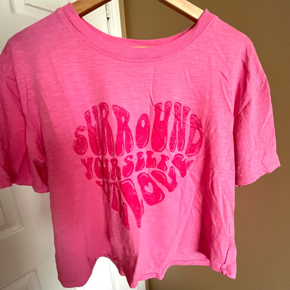 NOBO Pink Tee with Retro Graphic “ surround yourself with love”